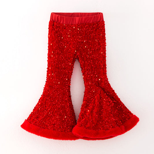 Girls Christmas Winter Red Sequins Bell Pant