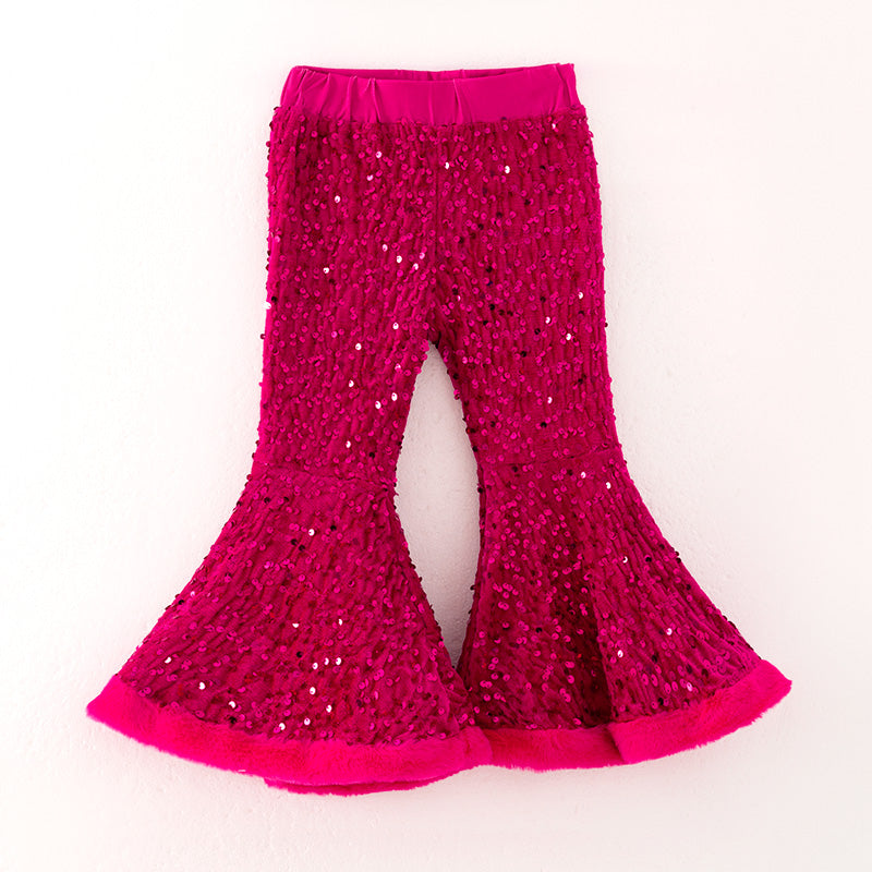 Girls Christmas Winter Hot Pink Sequins Bell Pant