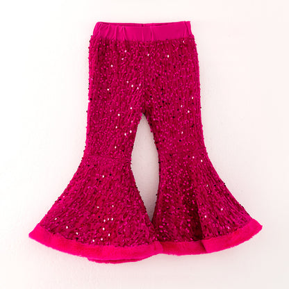 Girls Christmas Winter Hot Pink Sequins Bell Pant