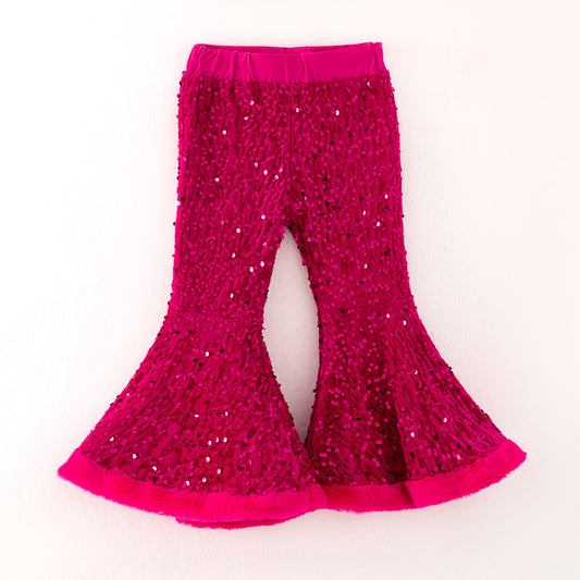 Girls Christmas Winter Hot Pink Sequins Bell Pant