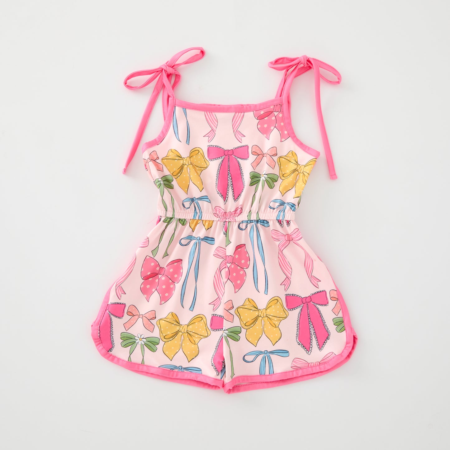 Girls Summer Pink Yellow Bow Slip Jumpsuit