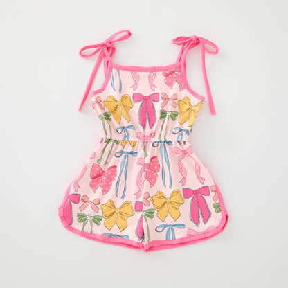 Girls Summer Pink Yellow Bow Slip Jumpsuit