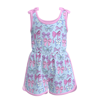 Siblings Girls Summer Pink Blue Bow Matching Clothes