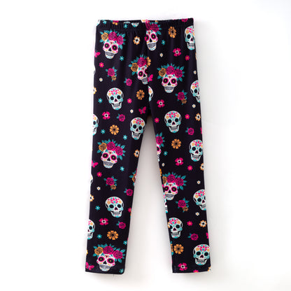Girls Halloween Skull Milk Silk Soft Legging
