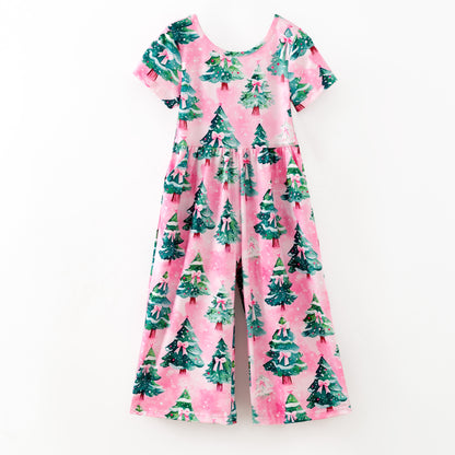 Girls 2025 Christmas Tree Pink Jumpsuit