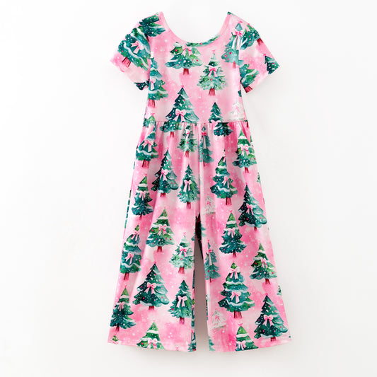 Girls 2025 Christmas Tree Pink Jumpsuit