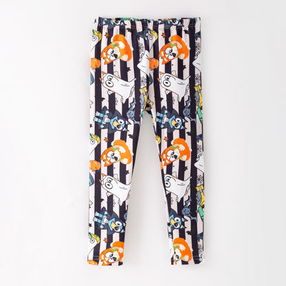 Girls Halloween Pumpkin Ghost Bluey Print Leggings
