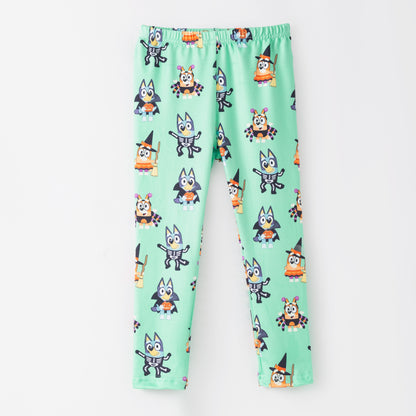 Girls Halloween Pumpkin Ghost Bluey Print Leggings