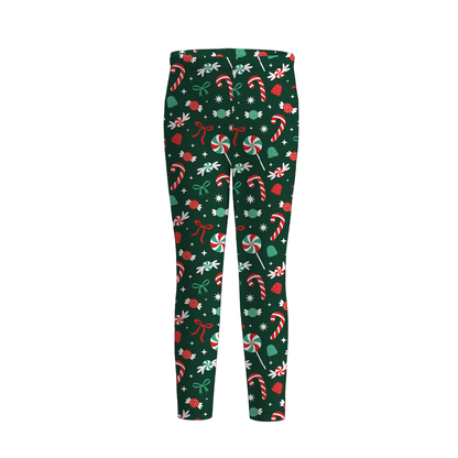 Girls Christmas Reindeer Snowflake Candy Cane Leggings