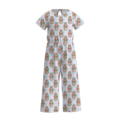 Girls Spring Summer LABUBU Print Short Sleeves Jumpsuit
