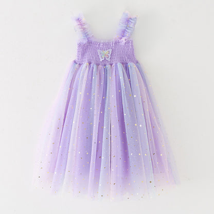 Children Bow Detail Smocked Tulle Strapless Puffy Party Dress