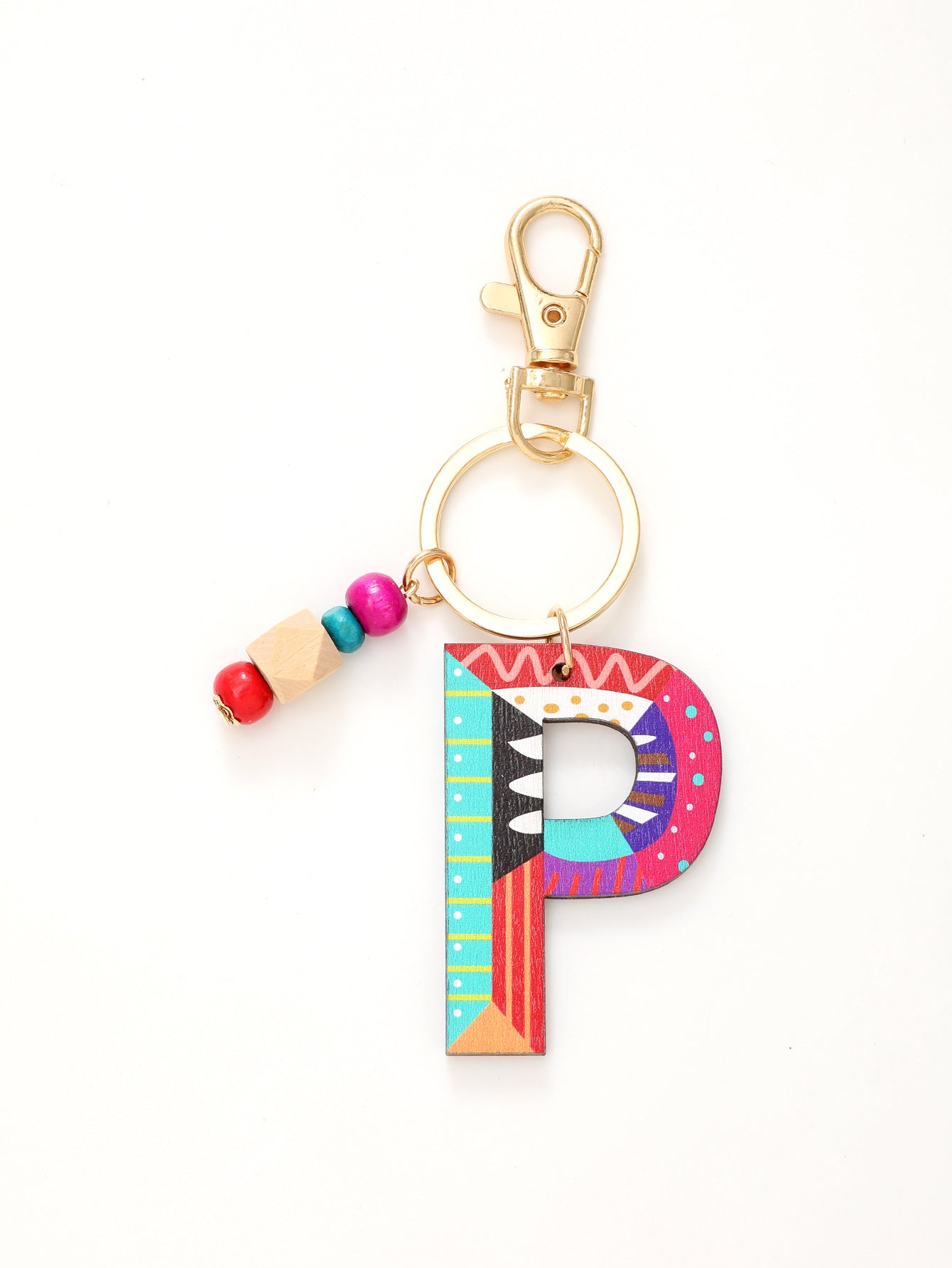 Colorful Wooden Bead Initial Keychain – 26 Letters, Back-to-School