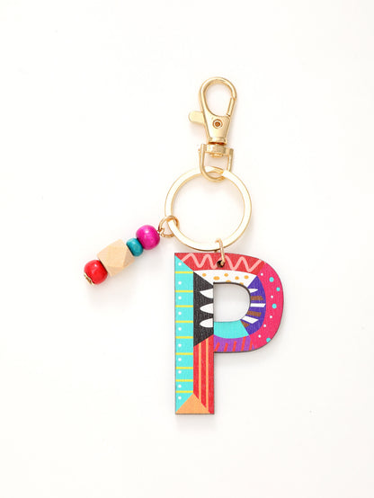 Colorful Wooden Bead Initial Keychain – 26 Letters, Back-to-School