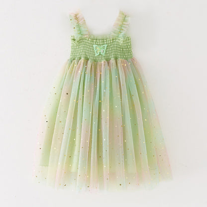 Children Bow Detail Smocked Tulle Strapless Puffy Party Dress