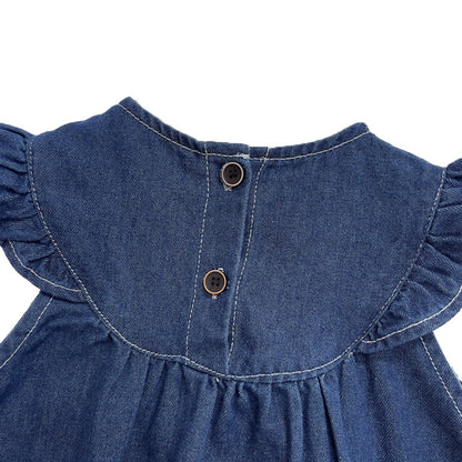 Girls Ruffle Sleeveless Denim Set Summer Fall Outfit Two Piece