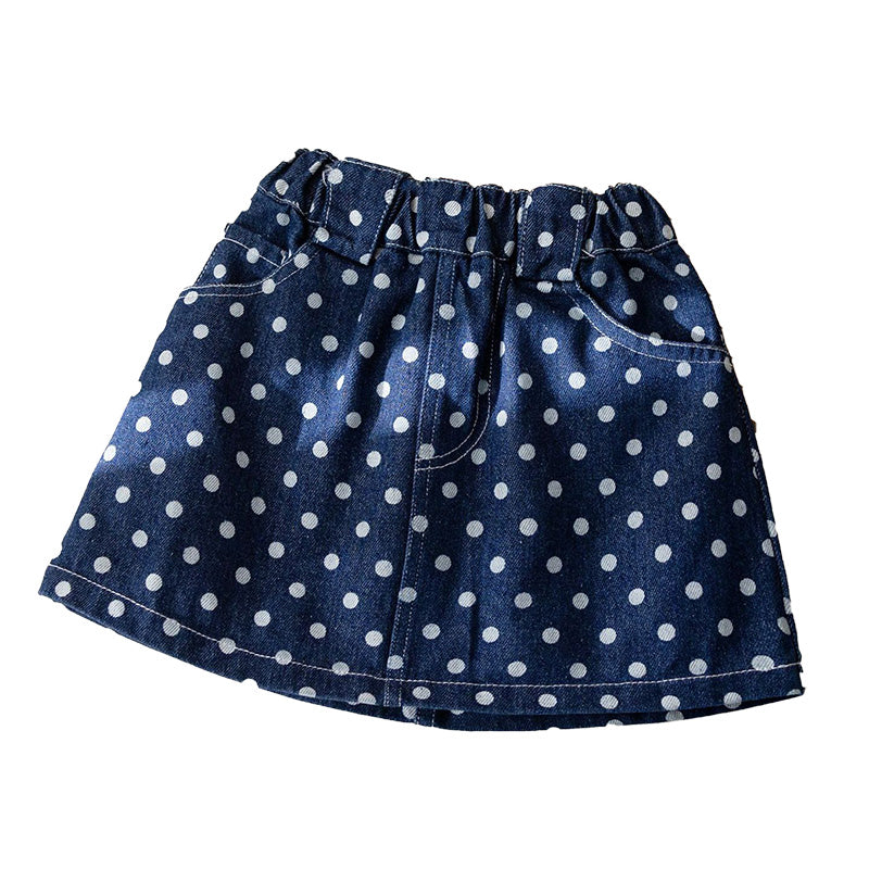 Girls' Denim Skirt Dot Print Apple Embroidery Back To School