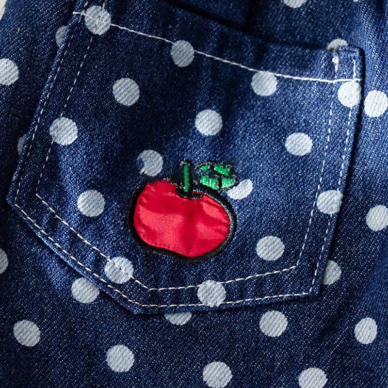Girls' Denim Skirt Dot Print Apple Embroidery Back To School