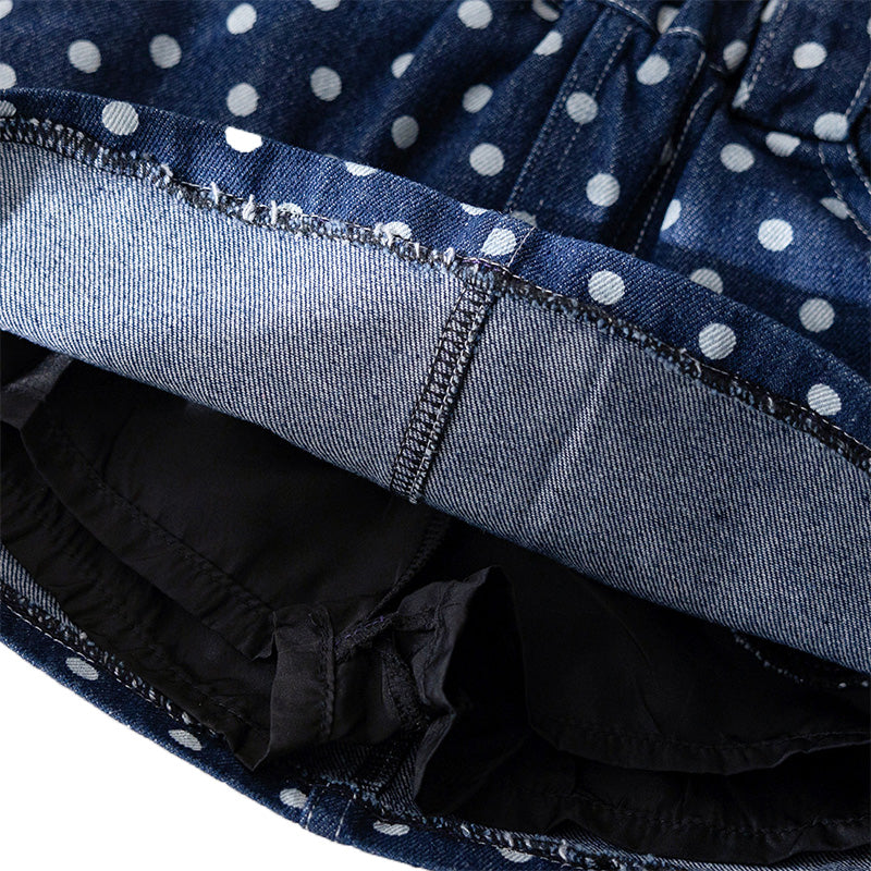 Girls' Denim Skirt Dot Print Apple Embroidery Back To School