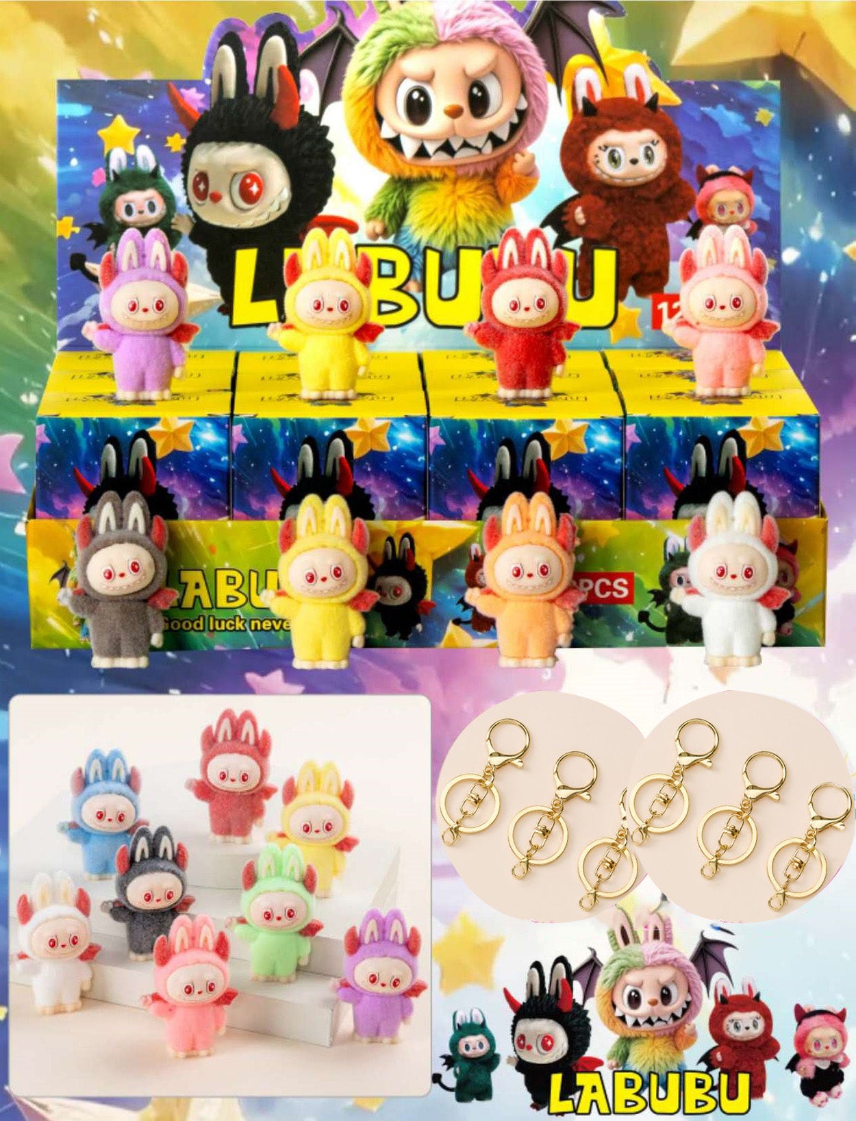 Labubu Flocked Vinyl Figure Halloween Collectible Toy Blind Box Surprise Trendy Desk Decor 12Pcs