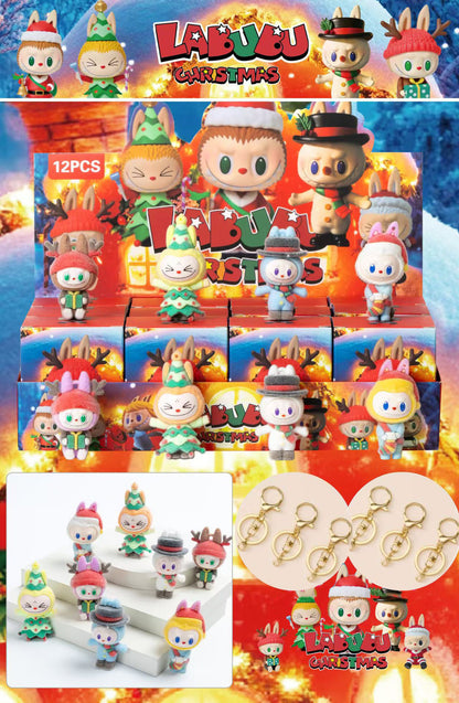 Labubu Flocked Vinyl Figure Collectible Toy Blind Box Surprise Trendy Desk Decor 12Pcs