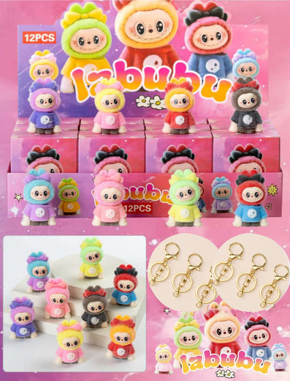 Labubu Flocked Vinyl Figure Halloween Collectible Toy Blind Box Surprise Trendy Desk Decor 12Pcs