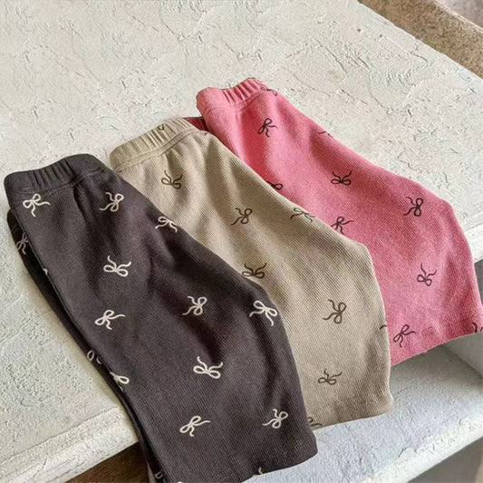 Summer Girls' Bow Print Slim Fit Capri Pants 3 Colors