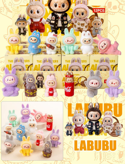 Labubu Flocked Vinyl Figure Halloween Collectible Toy Blind Box Surprise Trendy Desk Decor 12Pcs