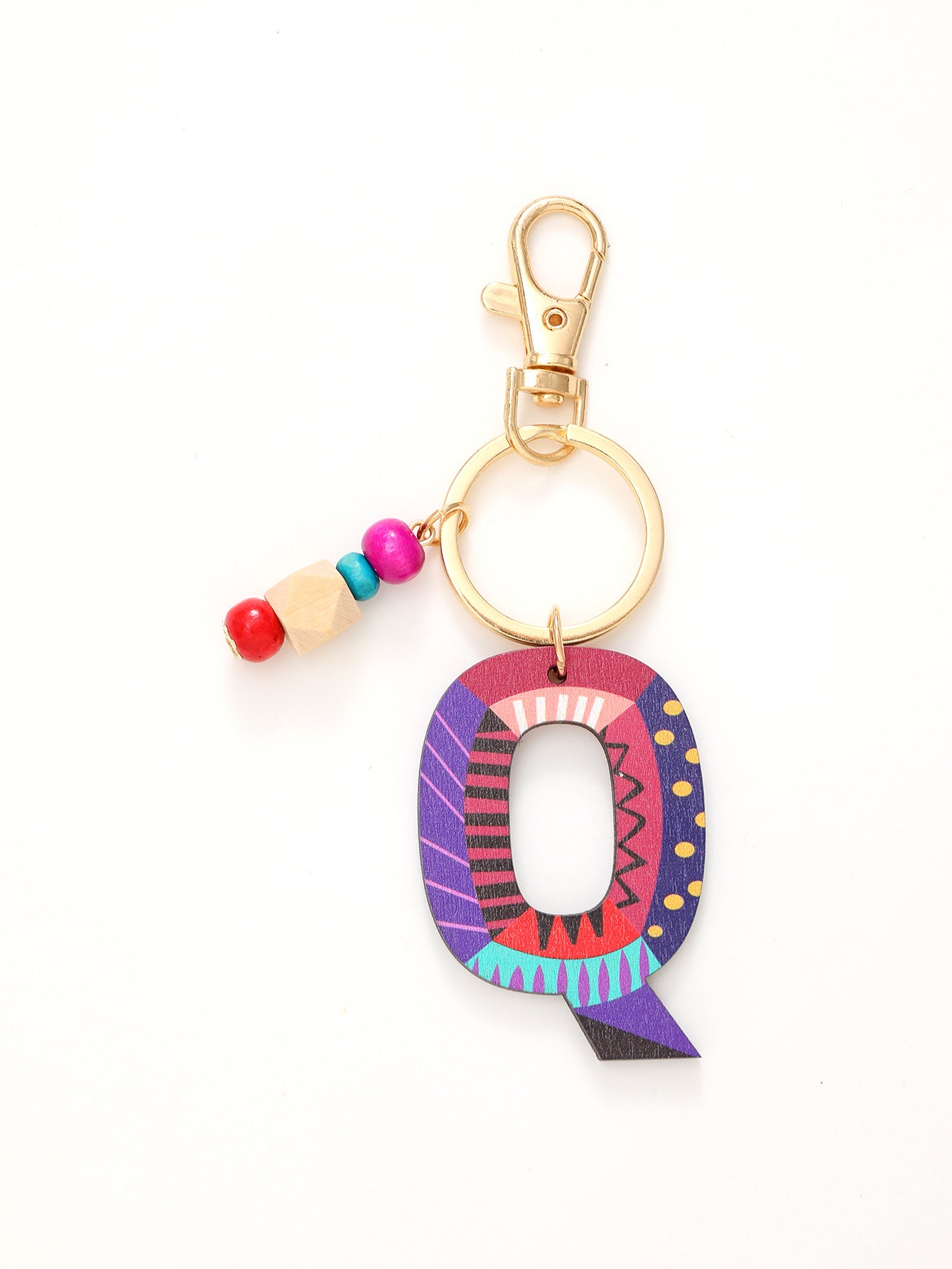 Colorful Wooden Bead Initial Keychain – 26 Letters, Back-to-School