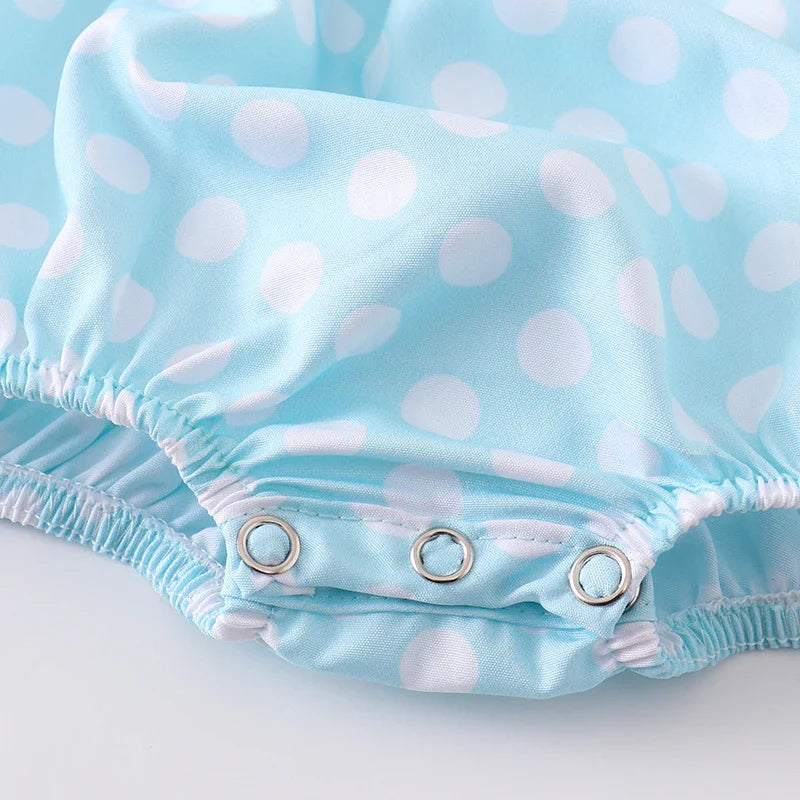 Baby Kids Sea Themed Embroidery Smocked Blue Dot Romper