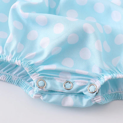 Baby Kids Sea Themed Embroidery Smocked Blue Dot Romper
