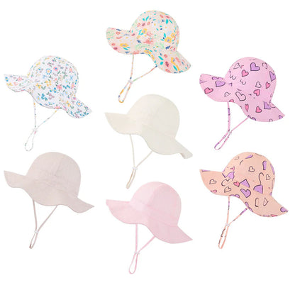 Girls' Summer Heart & Floral Print Bucket Sun Hat