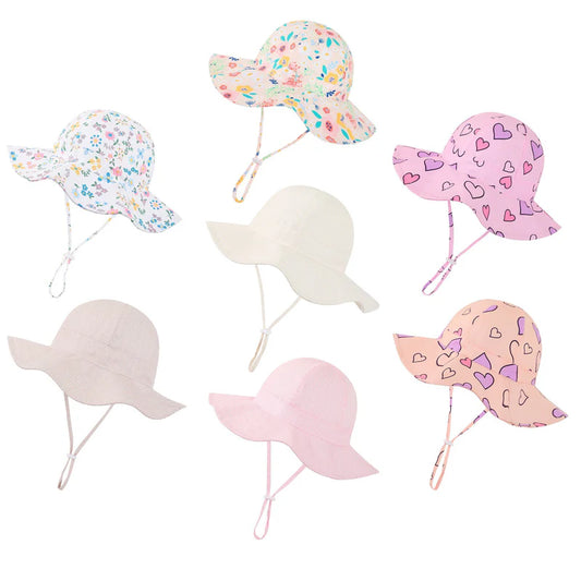 Girls' Summer Heart & Floral Print Bucket Sun Hat