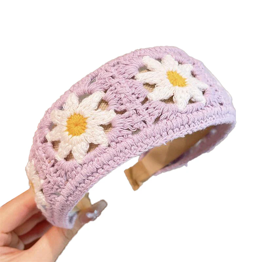 Girl's Floral Embroidery Knit Headband Spring Hair Accessory