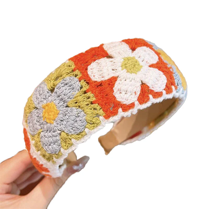 Girl's Floral Embroidery Knit Headband Spring Hair Accessory