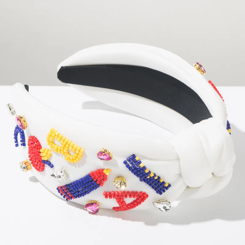 Back To School Headband Seed Beads Rhinestones Pearl Knot