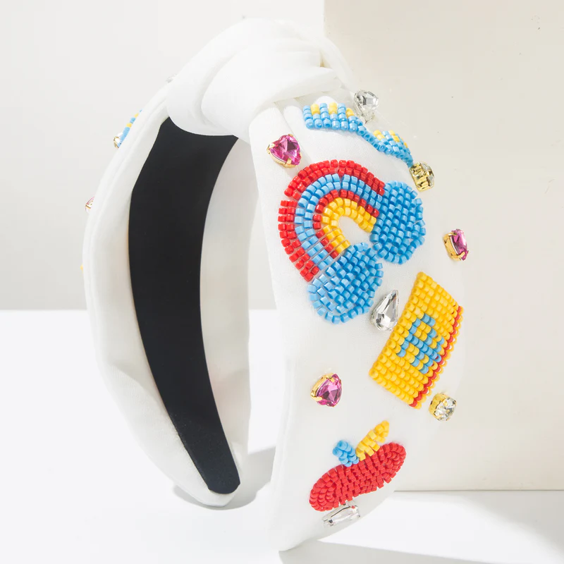 Back To School Headband Seed Beads Rhinestones Pearl Knot