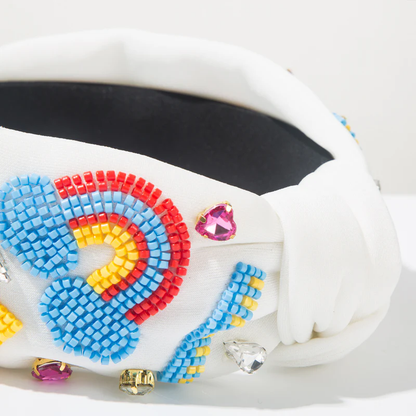 Back To School Headband Seed Beads Rhinestones Pearl Knot