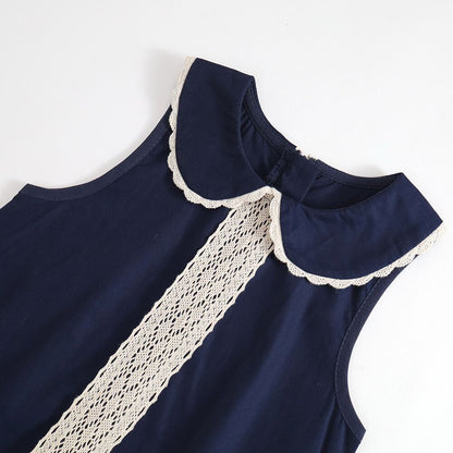 Vintage Lace Trim Girls Sundress Sleeveless Summer Dress
