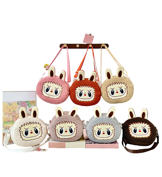 Kids Girls Labubu Soft Plush Crossbody Character Doll Bag