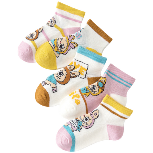 Girls Baby Cotton Mesh Socks – Cute Cartoon Breathable Thin Socks 5 Pair/Pack