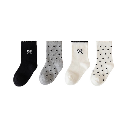 Girls Baby Cotton Mesh Socks – Cute Bow Dot Breathable Thin Socks 4 Pair/Pack