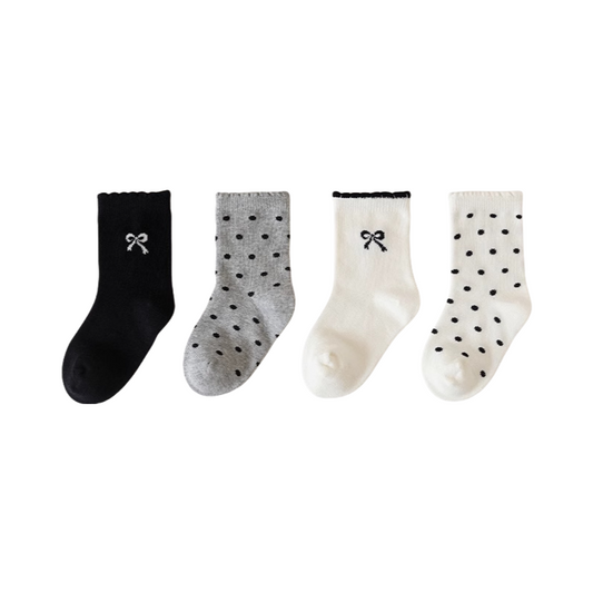 Girls Baby Cotton Mesh Socks – Cute Bow Dot Breathable Thin Socks 4 Pair/Pack