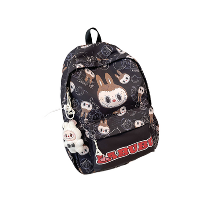 Labubu Trendy Print Large Backpack Back To School Bag With Keychain Charm