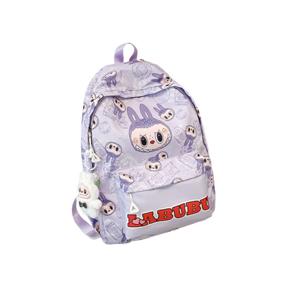 Labubu Trendy Print Large Backpack Back To School Bag With Keychain Charm