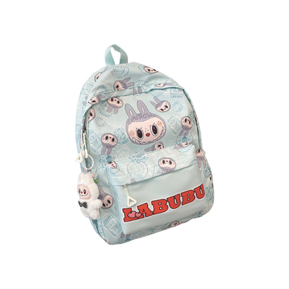 Labubu Trendy Print Large Backpack Back To School Bag With Keychain Charm