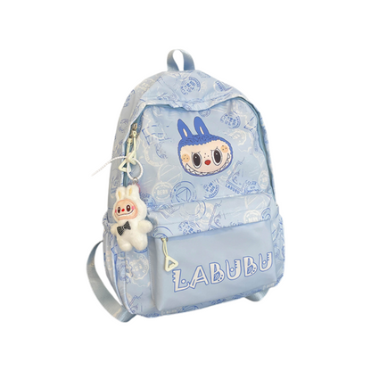 Labubu Trendy Print Large Backpack Back To School Bag With Keychain Charm