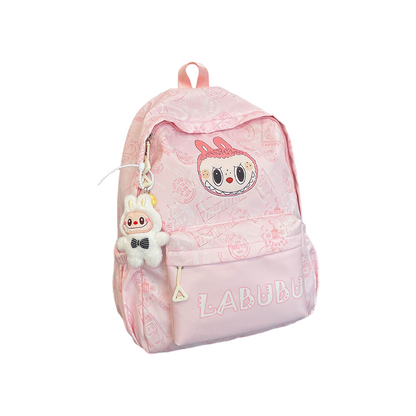 Labubu Trendy Print Large Backpack Back To School Bag With Keychain Charm