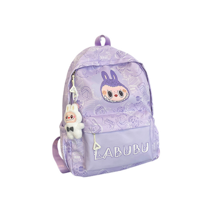 Labubu Trendy Print Large Backpack Back To School Bag With Keychain Charm