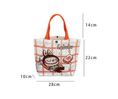 Labubu Cartoon Canvas Tote Bag Shoulder Handbag Portable