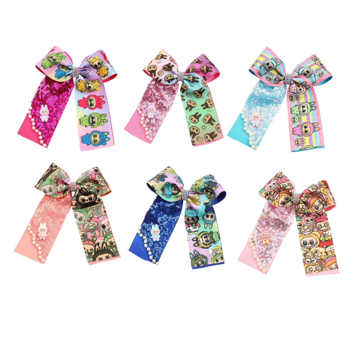 Labubu Printed Hair Clip Fabric Sequins Bow Hair Accessory for Kids Girls